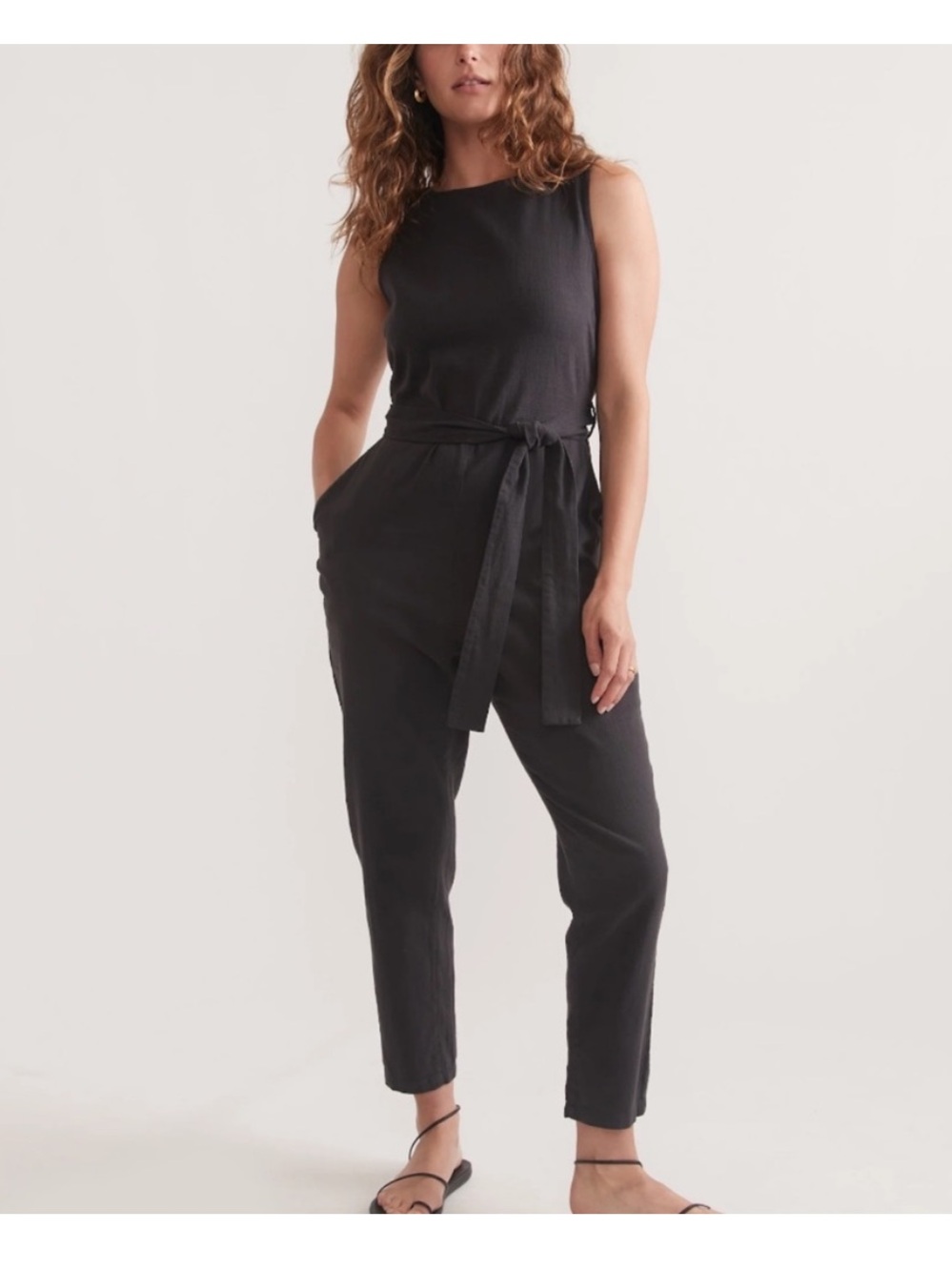 Marine Layer Black Sleeveless Tie-Waist Jumpsuit